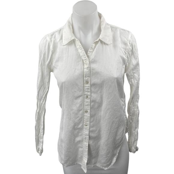 Abercrombie & Fitch Women's White Striped Long Sleeve Button Up Shirt Top Size S - Picture 1 of 4